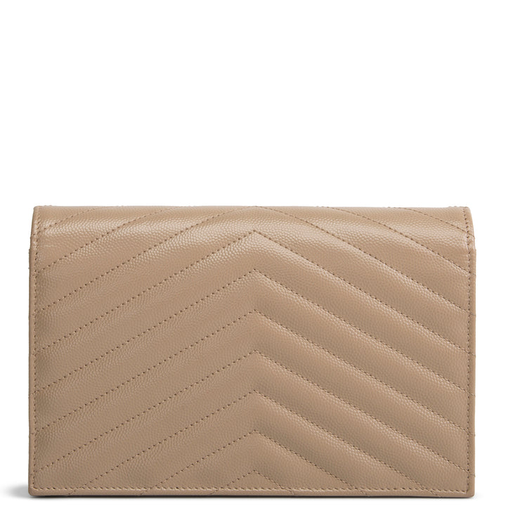 SAINT LAURENT Grain de Poudre Cassandre Envelope Chain Wallet - Nude
