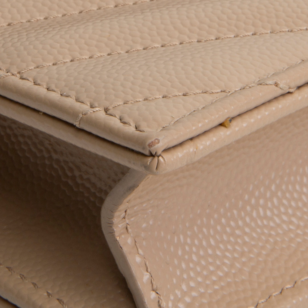 SAINT LAURENT Grain de Poudre Cassandre Envelope Chain Wallet - Nude