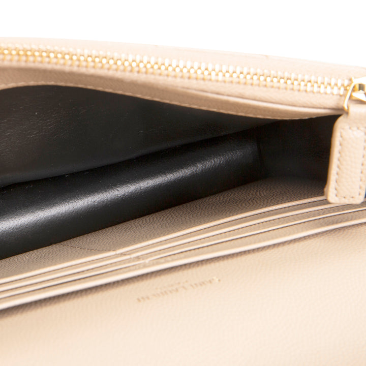 SAINT LAURENT Grain de Poudre Cassandre Envelope Chain Wallet - Nude