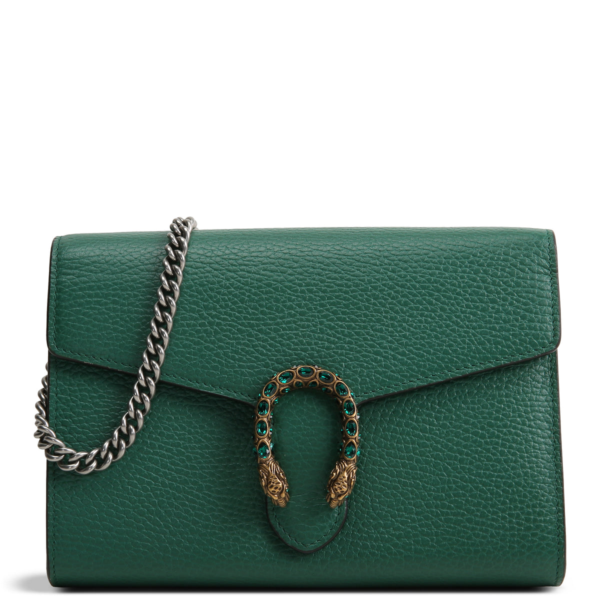 GUCCI Leather Dionysus Crystal Wallet On Chain - Green