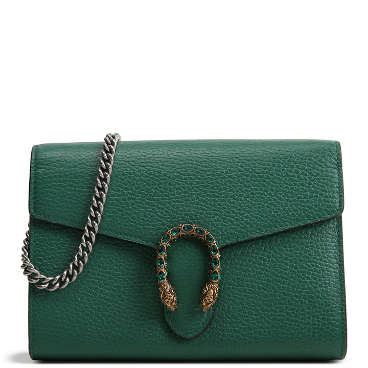 GUCCI Leather Dionysus Crystal Wallet On Chain - Green