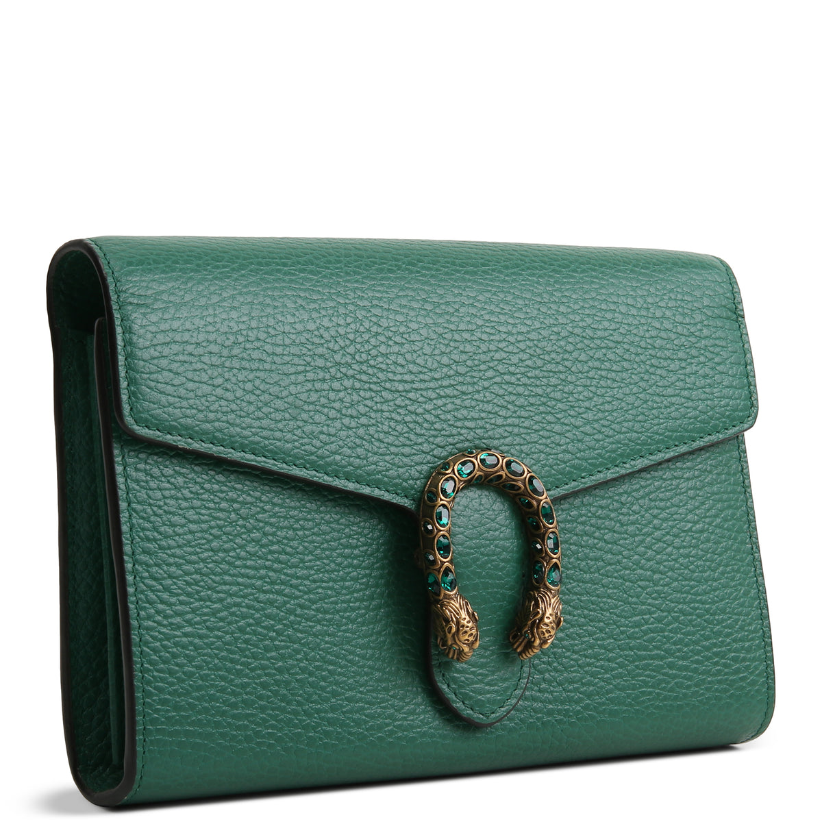 GUCCI Leather Dionysus Crystal Wallet On Chain - Green