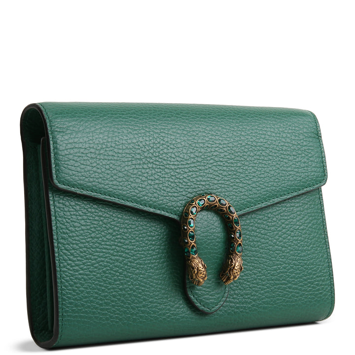 GUCCI Leather Dionysus Crystal Wallet On Chain - Green