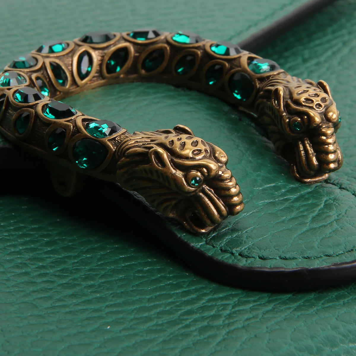 GUCCI Leather Dionysus Crystal Wallet On Chain - Green