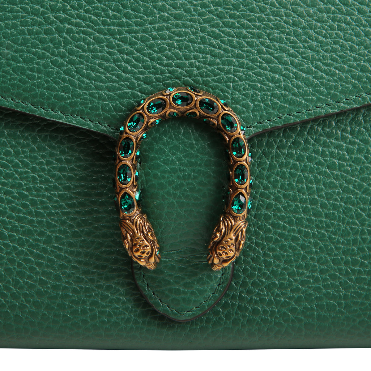 GUCCI Leather Dionysus Crystal Wallet On Chain - Green