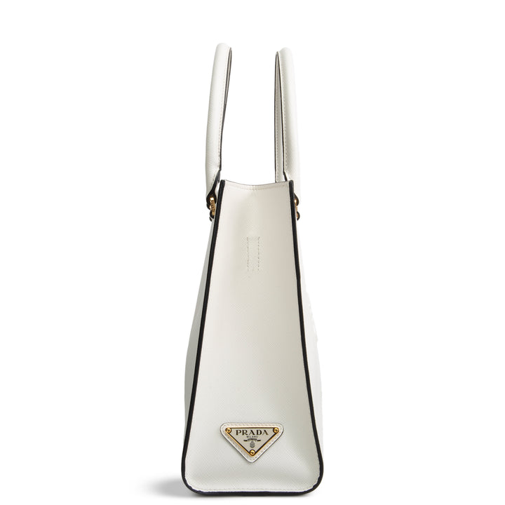 PRADA Saffiano Lux Embossed Logo Tote w/ Strap - Ivory