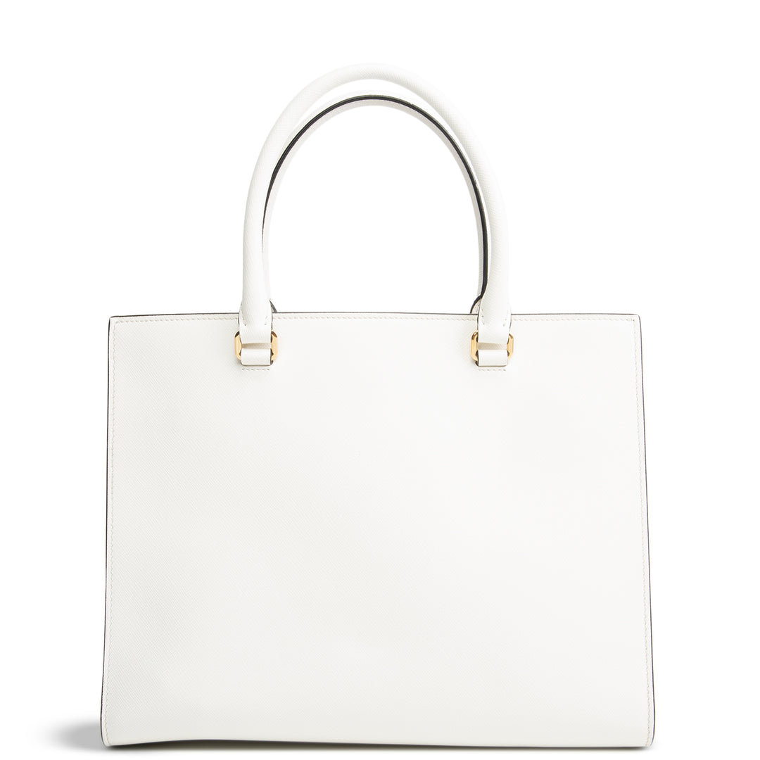 PRADA Saffiano Lux Embossed Logo Tote w/ Strap - Ivory