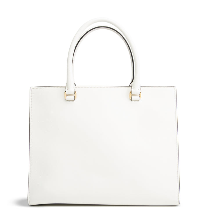 PRADA Saffiano Lux Embossed Logo Tote w/ Strap - Ivory
