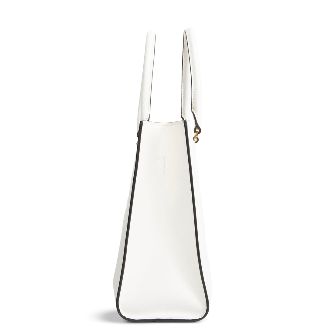 PRADA Saffiano Lux Embossed Logo Tote w/ Strap - Ivory