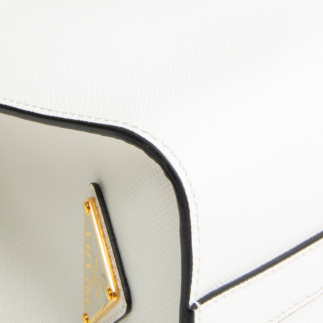 PRADA Saffiano Lux Embossed Logo Tote w/ Strap - Ivory