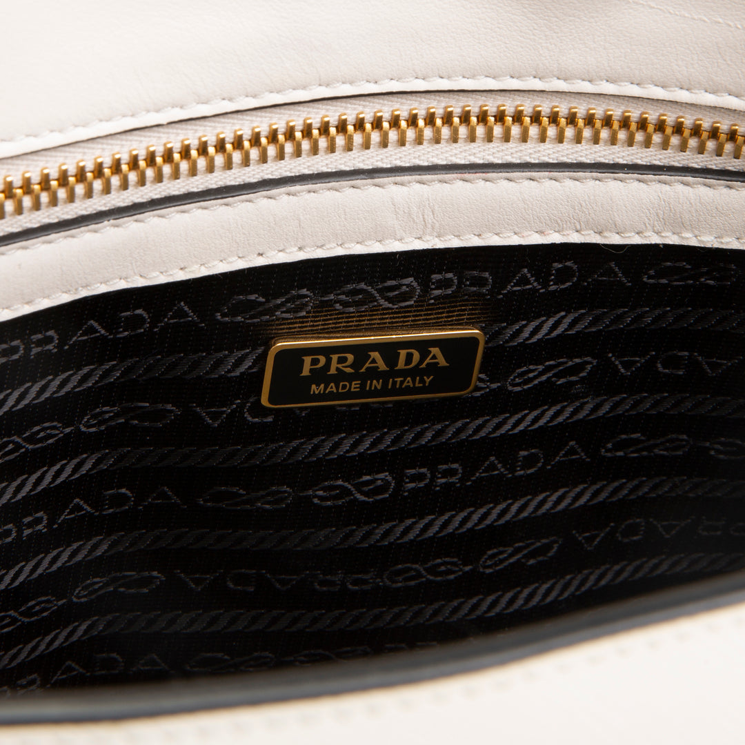 PRADA Saffiano Lux Embossed Logo Tote w/ Strap - Ivory