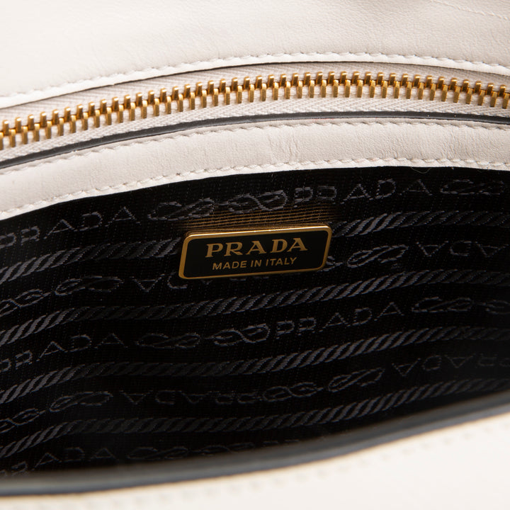 PRADA Saffiano Lux Embossed Logo Tote w/ Strap - Ivory