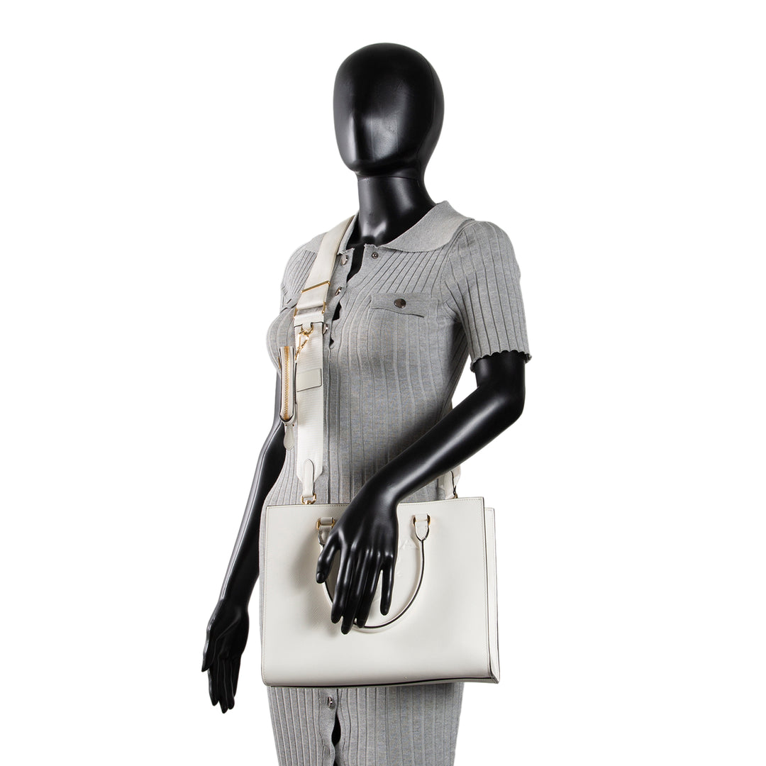 PRADA Saffiano Lux Embossed Logo Tote w/ Strap - Ivory