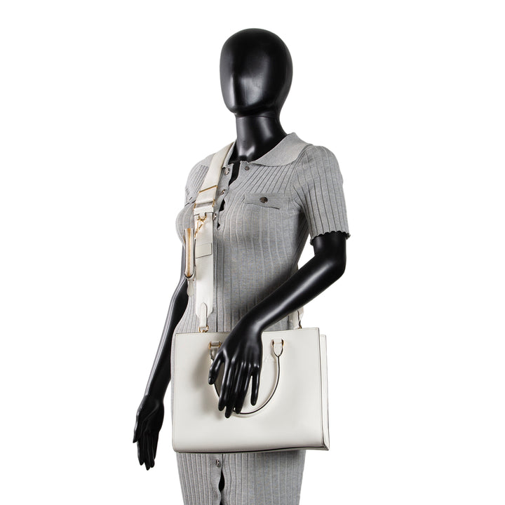 PRADA Saffiano Lux Embossed Logo Tote w/ Strap - Ivory