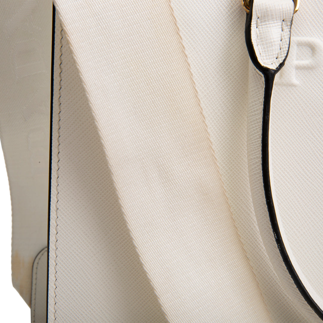 PRADA Saffiano Lux Embossed Logo Tote w/ Strap - Ivory