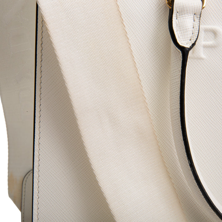 PRADA Saffiano Lux Embossed Logo Tote w/ Strap - Ivory