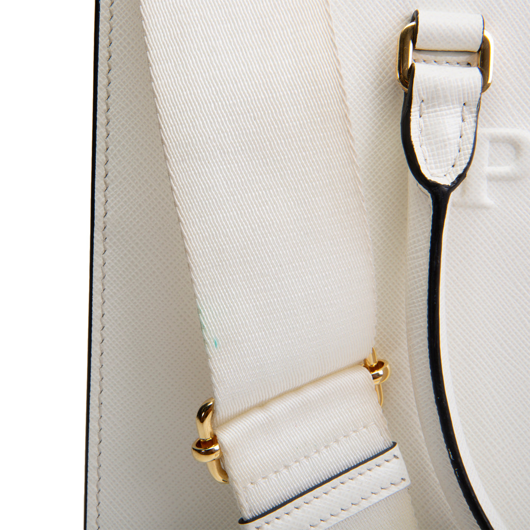 PRADA Saffiano Lux Embossed Logo Tote w/ Strap - Ivory