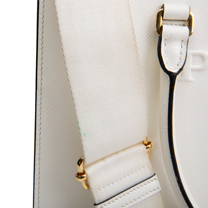 PRADA Saffiano Lux Embossed Logo Tote w/ Strap - Ivory