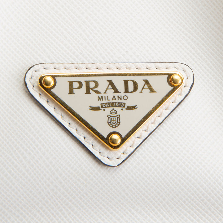 PRADA Saffiano Lux Embossed Logo Tote w/ Strap - Ivory