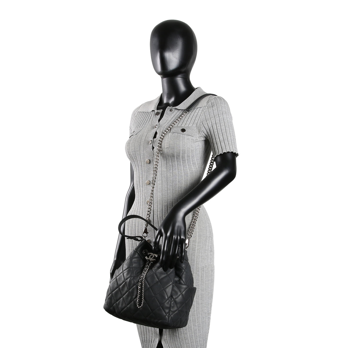 CHANEL Top Handle Bucket Bag w/ Strap - Charcoal