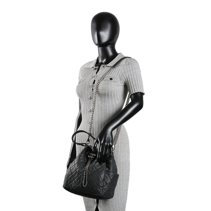 CHANEL Top Handle Bucket Bag w/ Strap - Charcoal