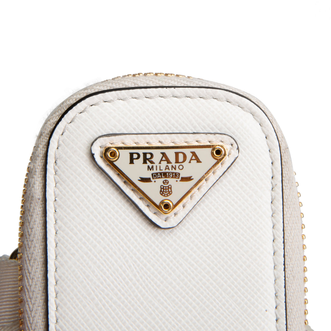 PRADA Saffiano Lux Embossed Logo Tote w/ Strap - Ivory