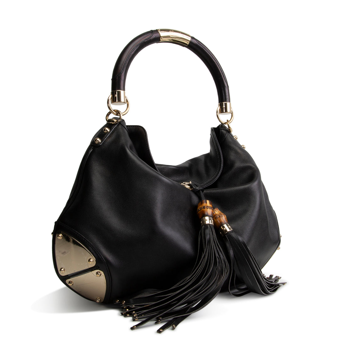 GUCCI Leather Indy Bamboo Shoulder Bag - Black OUTLET FINAL SALE