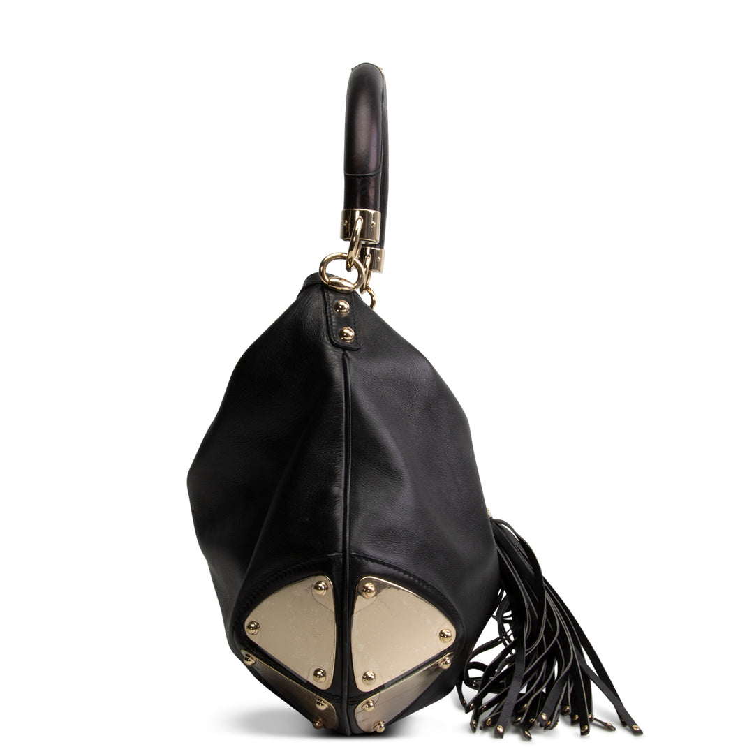 GUCCI Leather Indy Bamboo Shoulder Bag - Black OUTLET FINAL SALE