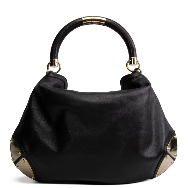 GUCCI Leather Indy Bamboo Shoulder Bag - Black OUTLET FINAL SALE