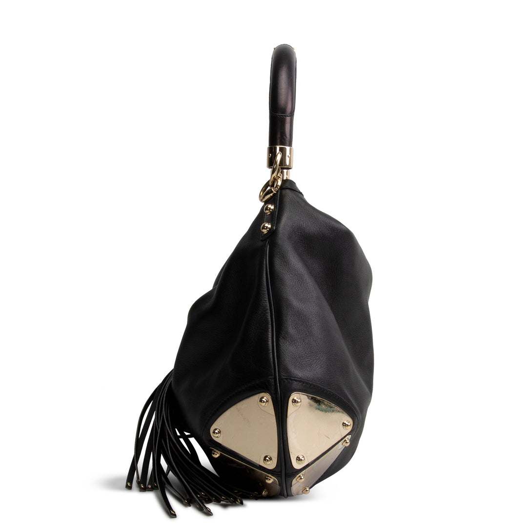 GUCCI Leather Indy Bamboo Shoulder Bag - Black OUTLET FINAL SALE