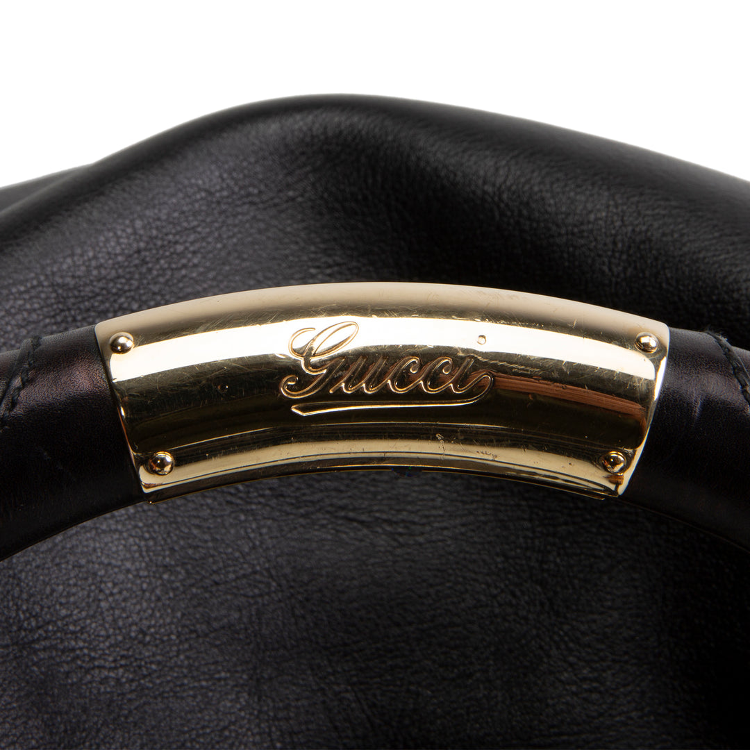 GUCCI Leather Indy Bamboo Shoulder Bag - Black OUTLET FINAL SALE