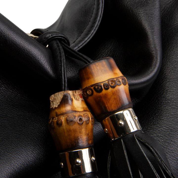 GUCCI Leather Indy Bamboo Shoulder Bag - Black OUTLET FINAL SALE