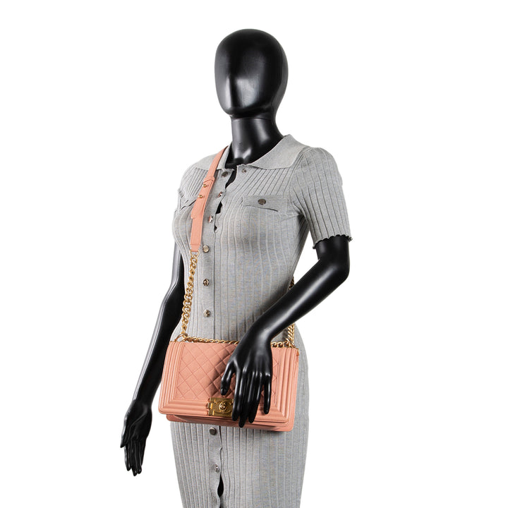 CHANEL Caviar Medium Boy Bag - Salmon OUTLET FINAL SALE
