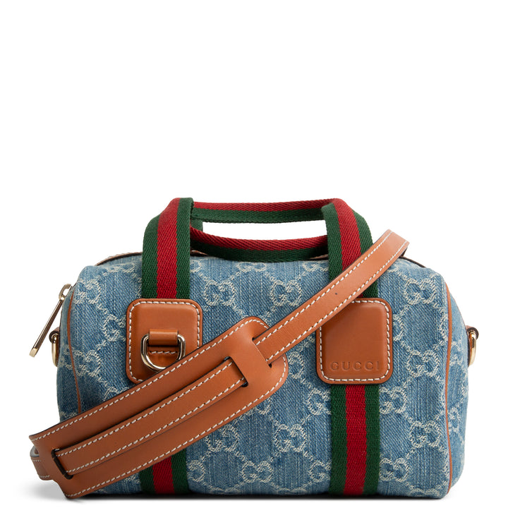 GUCCI GG Denim Mini Web Top Handle Shoulder Bag - Blue