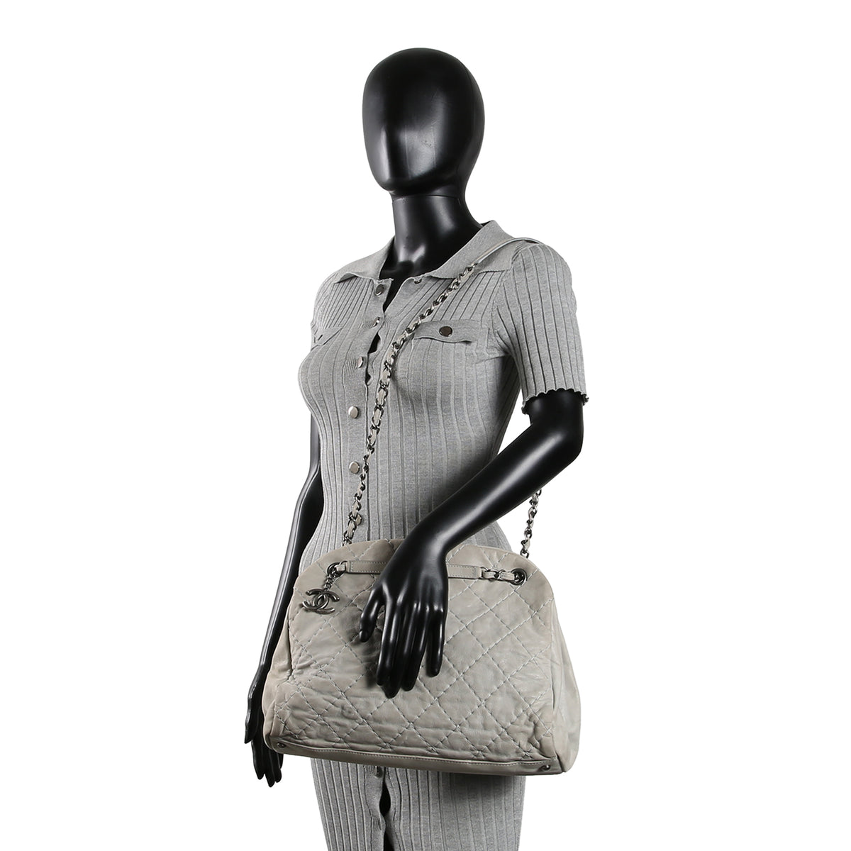 CHANEL Wild Stitch Mademoiselle Bowling Bag - Grey OUTLET FINAL SALE