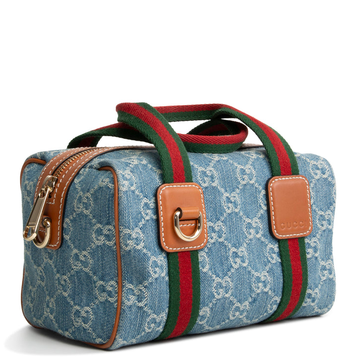 GUCCI GG Denim Mini Web Top Handle Shoulder Bag - Blue