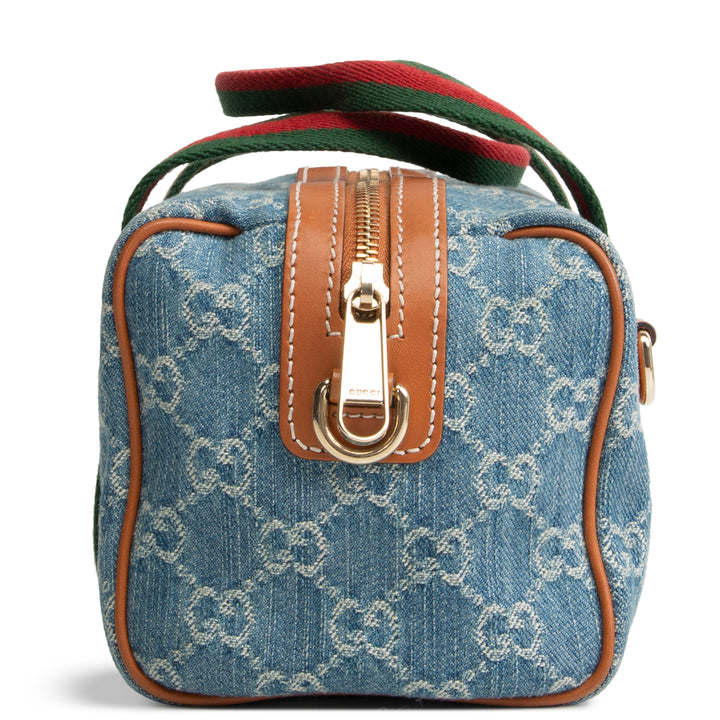 GUCCI GG Denim Mini Web Top Handle Shoulder Bag - Blue