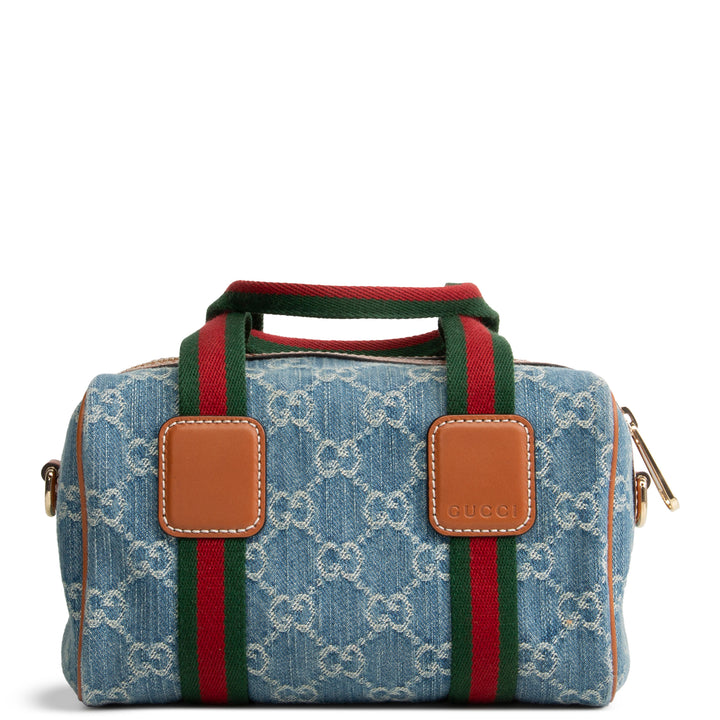 GUCCI GG Denim Mini Web Top Handle Shoulder Bag - Blue