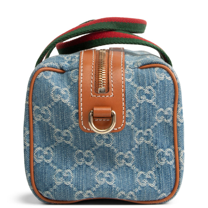 GUCCI GG Denim Mini Web Top Handle Shoulder Bag - Blue
