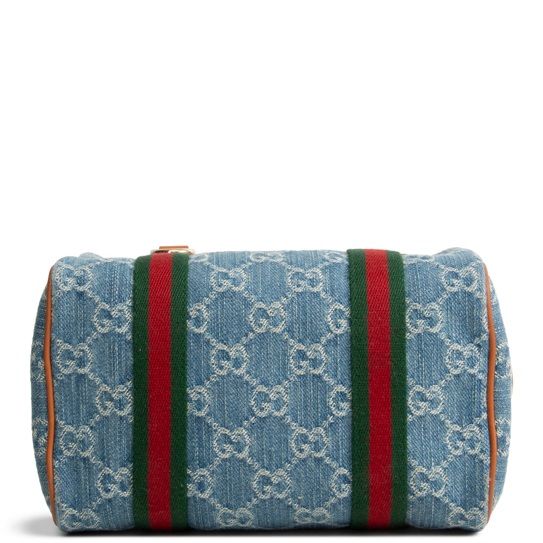 GUCCI GG Denim Mini Web Top Handle Shoulder Bag - Blue