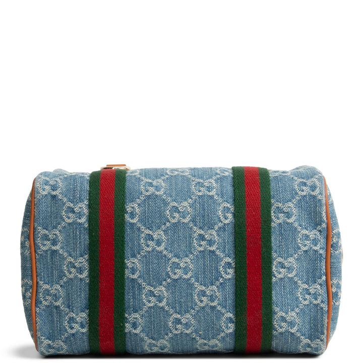 GUCCI GG Denim Mini Web Top Handle Shoulder Bag - Blue