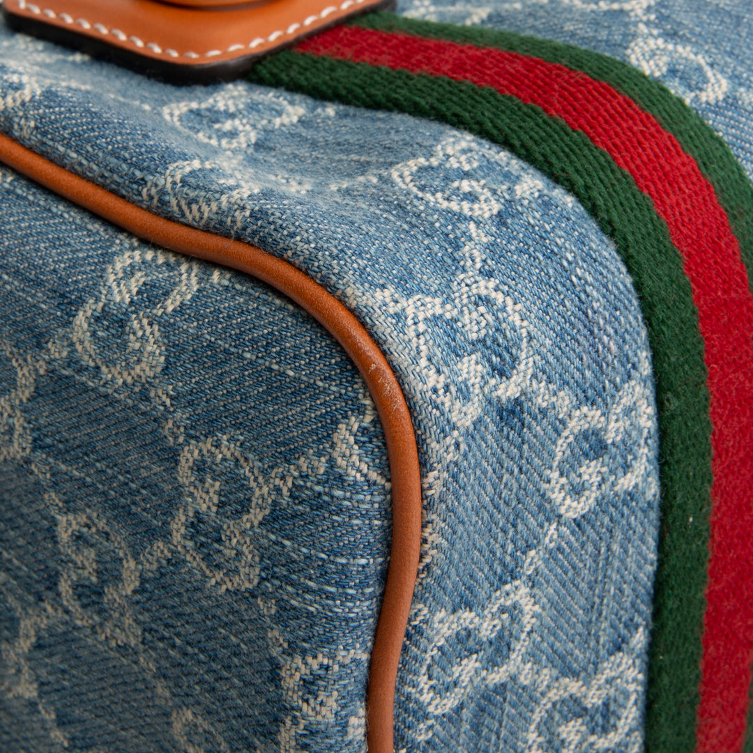 GUCCI GG Denim Mini Web Top Handle Shoulder Bag - Blue