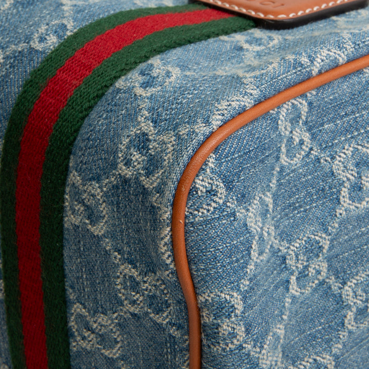 GUCCI GG Denim Mini Web Top Handle Shoulder Bag - Blue
