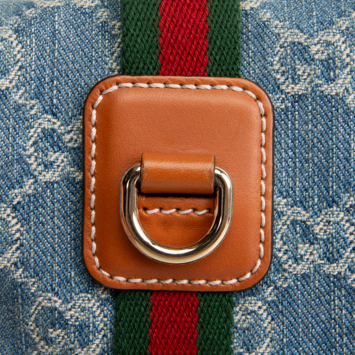 GUCCI GG Denim Mini Web Top Handle Shoulder Bag - Blue