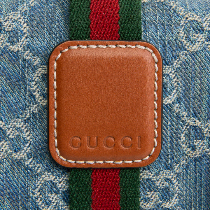 GUCCI GG Denim Mini Web Top Handle Shoulder Bag - Blue