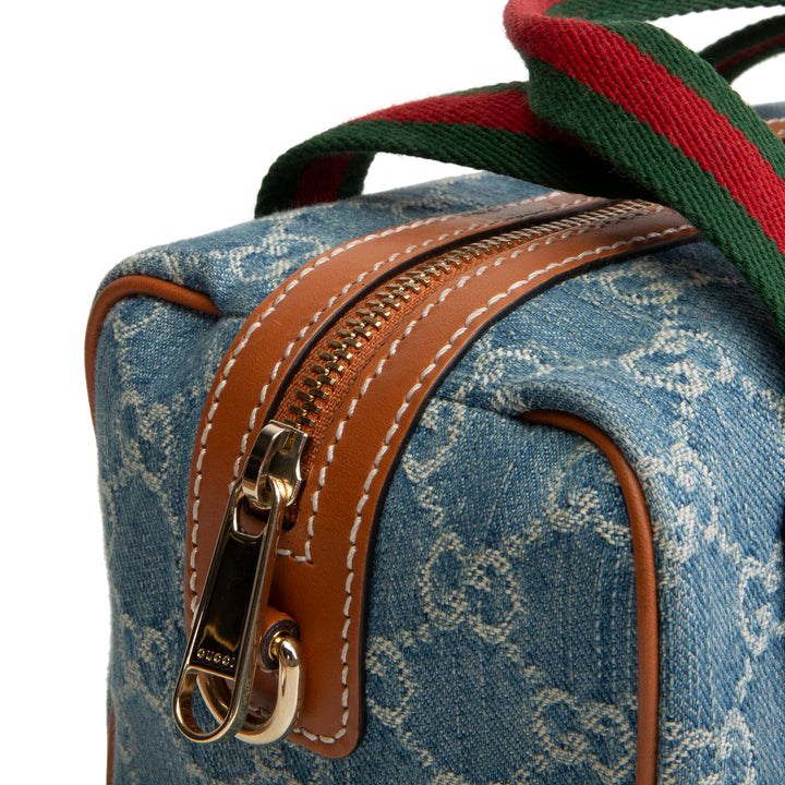 GUCCI GG Denim Mini Web Top Handle Shoulder Bag - Blue