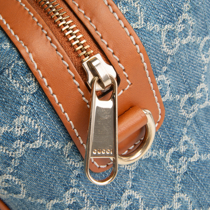 GUCCI GG Denim Mini Web Top Handle Shoulder Bag - Blue
