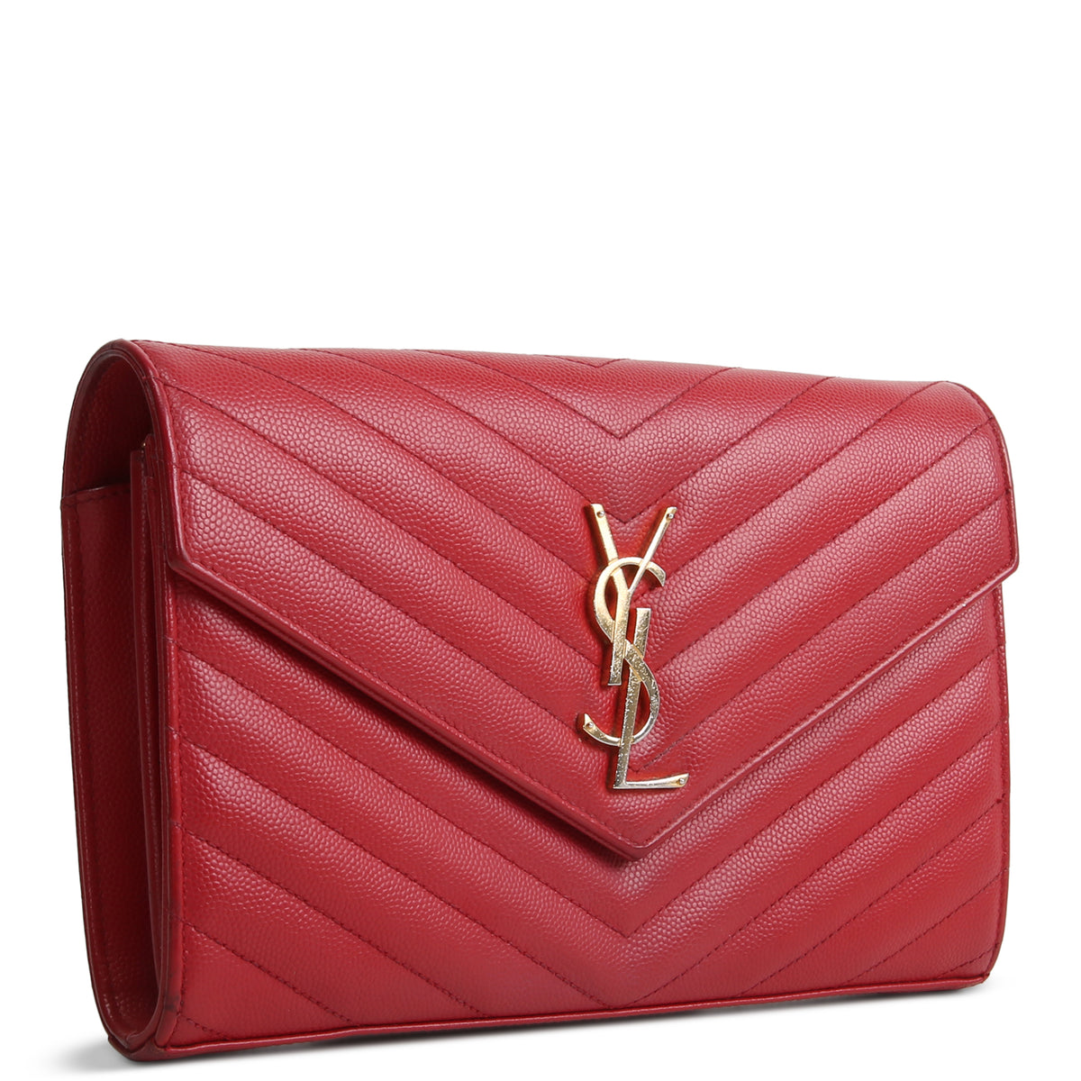 SAINT LAURENT Cassandre Envelope Chain Wallet - Deeply Red/Gold