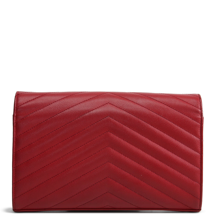 SAINT LAURENT Cassandre Envelope Chain Wallet - Deeply Red/Gold