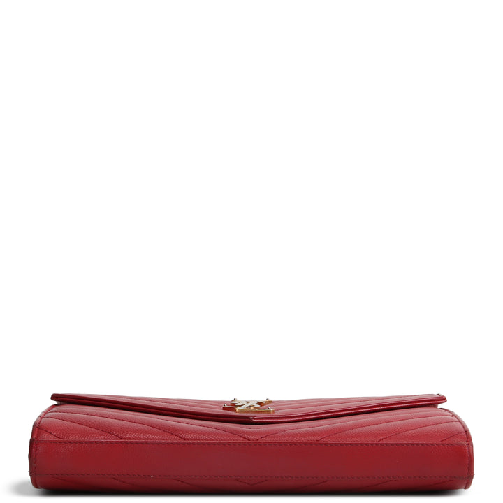 SAINT LAURENT Cassandre Envelope Chain Wallet - Deeply Red/Gold